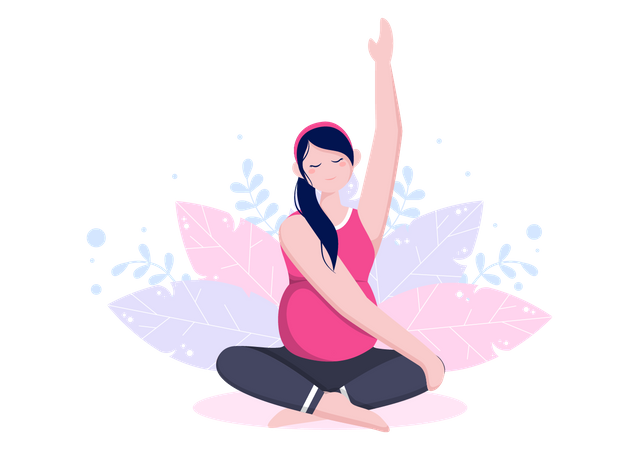 Femme enceinte faisant des poses de yoga et de méditation  Illustration