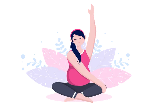 Femme enceinte faisant des poses de yoga et de méditation  Illustration