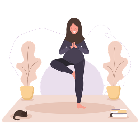Femme enceinte, faire du yoga  Illustration