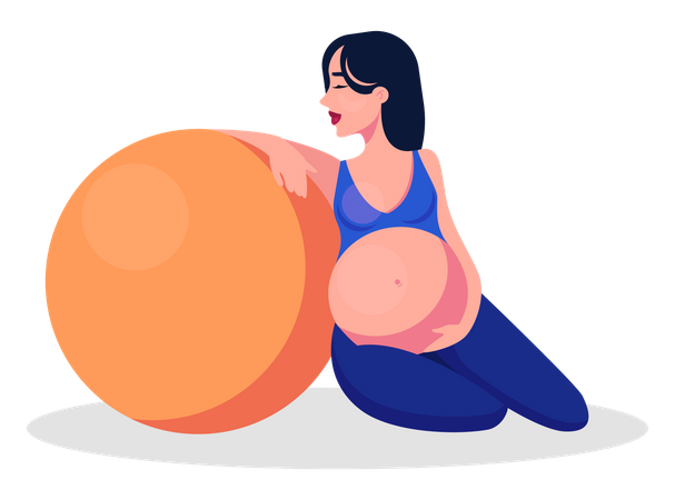 Femme enceinte faisant du yoga avec un ballon  Illustration