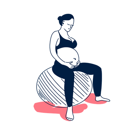 Femme enceinte faisant du yoga avec un ballon  Illustration