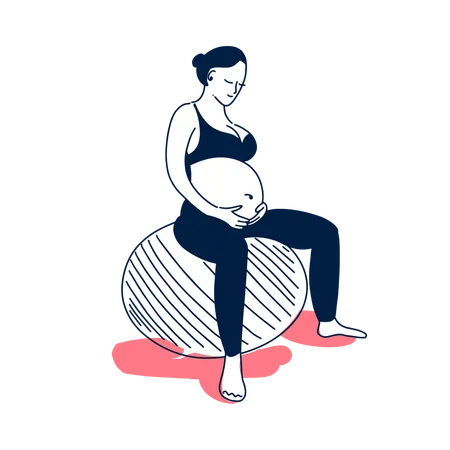 Femme enceinte faisant du yoga avec un ballon  Illustration