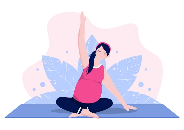 Femme enceinte, faire du yoga avec détente  Illustration