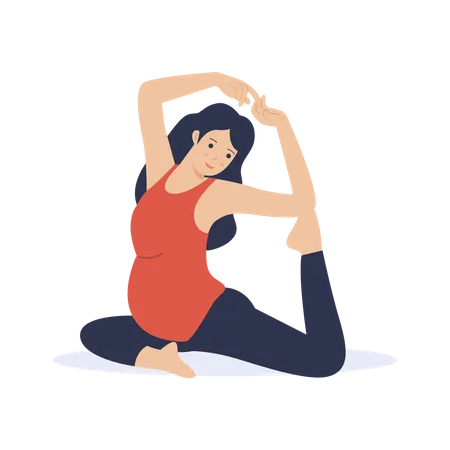 Femme enceinte faisant des exercices d'étirement du yoga  Illustration