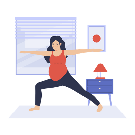 Femme enceinte faisant des exercices d'étirement du yoga  Illustration