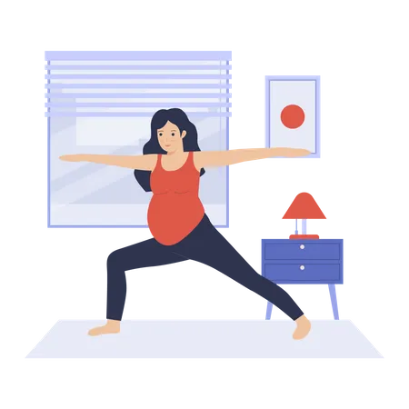 Femme enceinte faisant des exercices d'étirement du yoga  Illustration