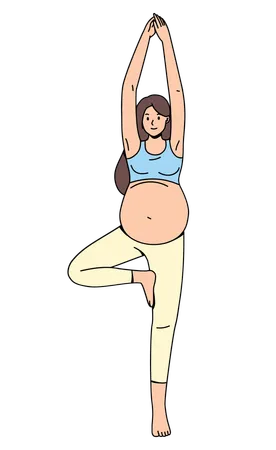 Femme enceinte faisant du yoga pose d'arbre  Illustration