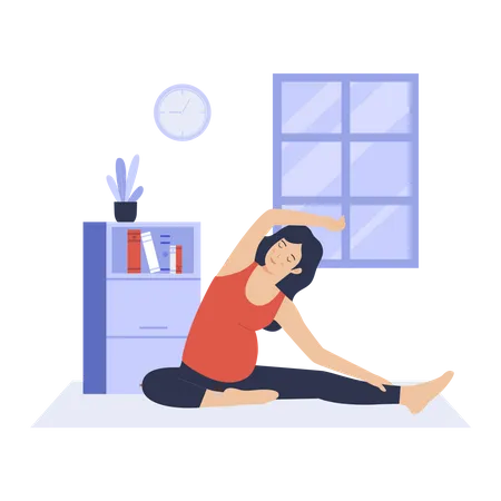 Femme enceinte, faire des exercices de yoga  Illustration