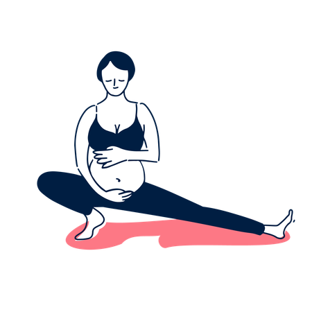 Femme enceinte, faire des exercices de yoga  Illustration