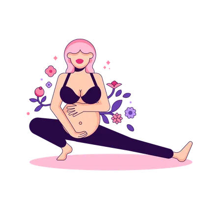 Femme enceinte, faire des exercices de yoga  Illustration