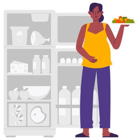 Femme enceinte mangeant des aliments frais  Illustration