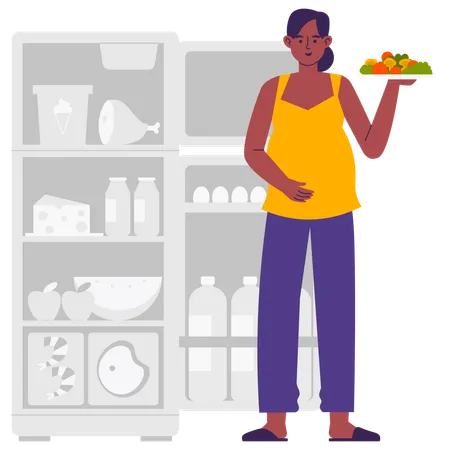 Femme enceinte mangeant des aliments frais  Illustration