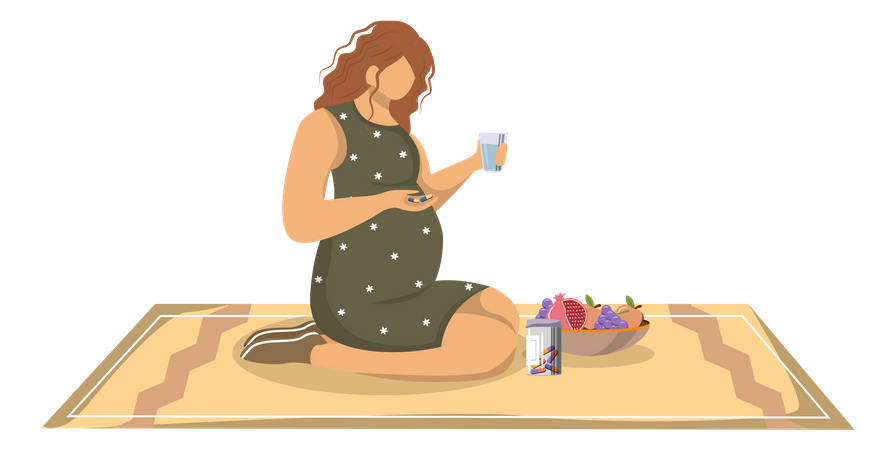 Femme enceinte prenant des pilules  Illustration
