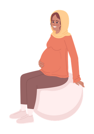 Femme enceinte souriante assise sur un ballon d'exercice  Illustration