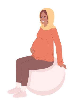 Femme enceinte souriante assise sur un ballon d'exercice  Illustration