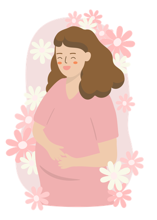 Femme enceinte tenant le ventre  Illustration