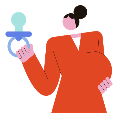 Femme enceinte tenant une sucette pour bébé  Illustration