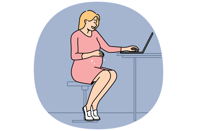 Femme enceinte travaillant sur un ordinateur portable  Illustration