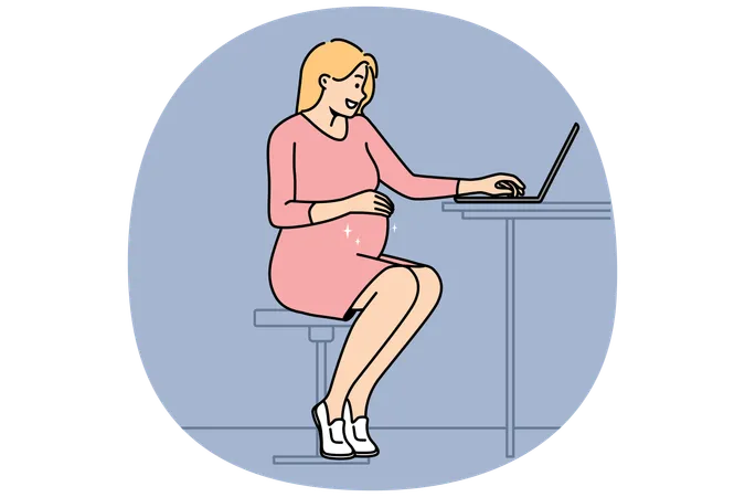 Femme enceinte travaillant sur un ordinateur portable  Illustration