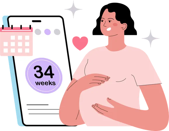 Femme enceinte utilisant une application de suivi de grossesse  Illustration