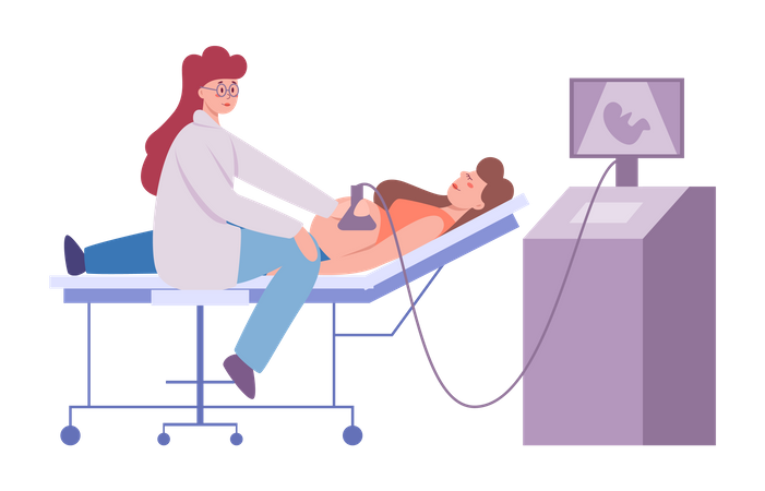 Femme enceinte visitant un médecin à l'hôpital  Illustration