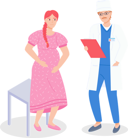 Femme enceinte visitant un médecin en clinique  Illustration
