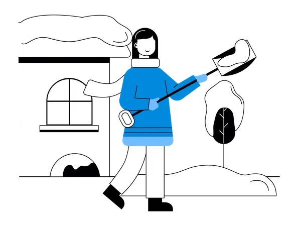 Femme enlève la neige  Illustration