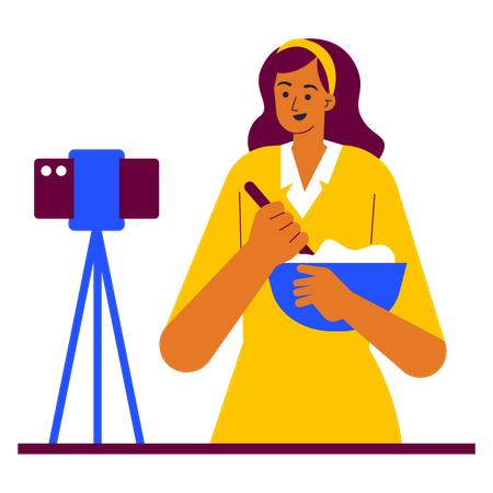 Femme enregistrant un vlog de cuisine  Illustration