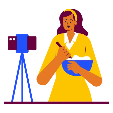 Femme enregistrant un vlog de cuisine  Illustration