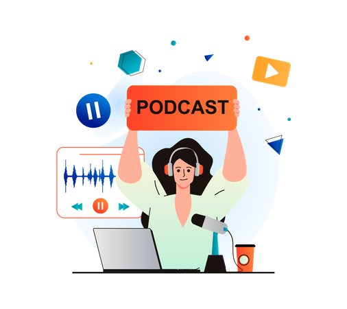 Femme enregistrant un podcast  Illustration