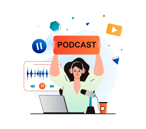 Femme enregistrant un podcast  Illustration