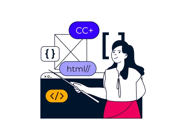 Femme enseignant le langage de développement Web  Illustration
