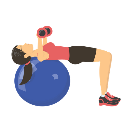 Séance d'entraînement femme sur ballon de gym  Illustration