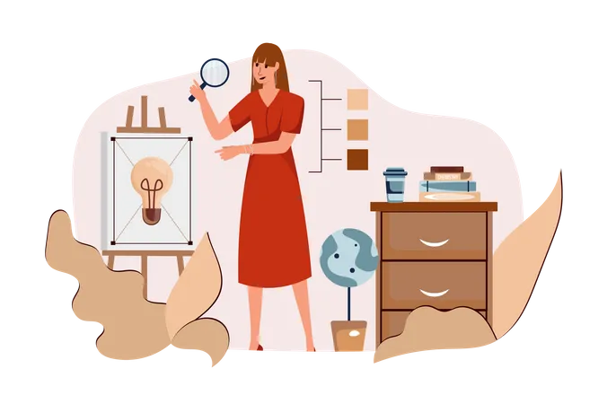 Femme entrepreneur à la recherche d’une idée  Illustration