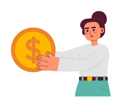 Femme entrepreneur avec pièce de monnaie  Illustration