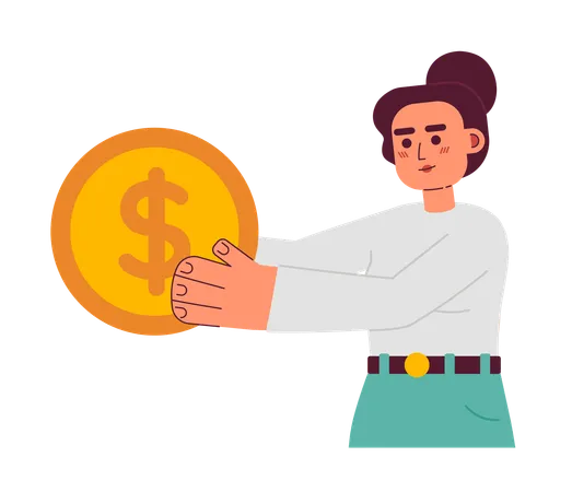 Femme entrepreneur avec pièce de monnaie  Illustration