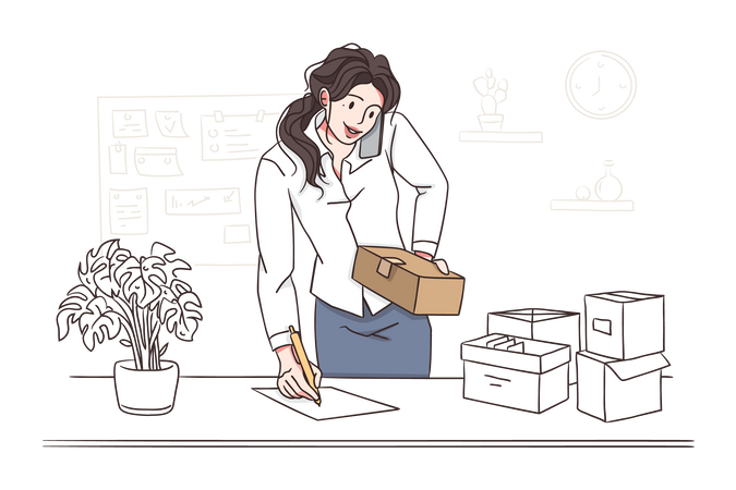 Femme entrepreneur écrivant l'adresse de livraison  Illustration