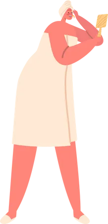 Une femme enveloppée dans une serviette de bain applique une crème rafraîchissante  Illustration