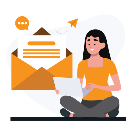 Femme envoyant un email  Illustration