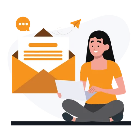 Femme envoyant un email  Illustration