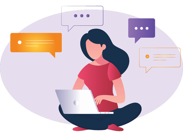 Femme envoyant des messages sur un ordinateur portable  Illustration