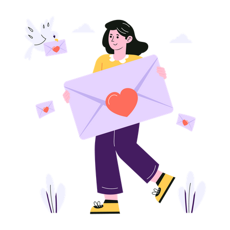 Femme envoyant une lettre d'amour à son amant  Illustration