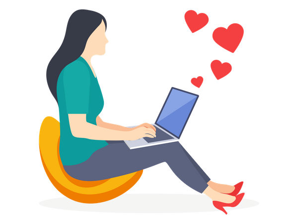 Femme envoie des mails d'amour  Illustration