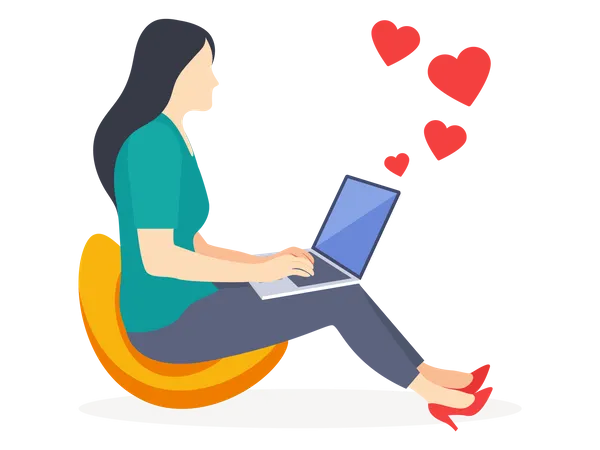 Femme envoie des mails d'amour  Illustration