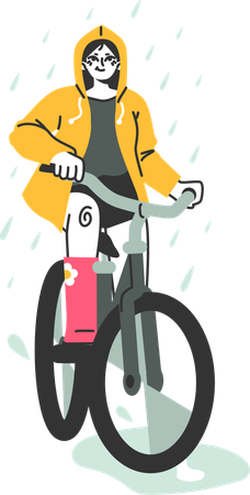 Femme faisant du vélo les jours de pluie  Illustration