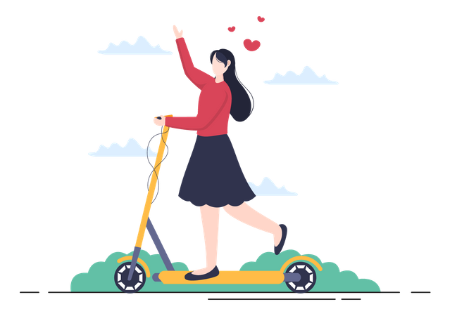 Femme équitation scooter  Illustration