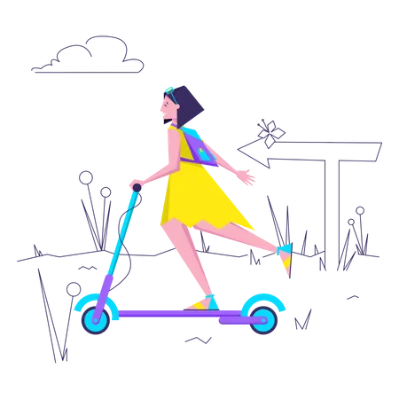 Femme équitation scooter  Illustration