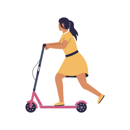 Femme chevauchant des scooters électriques  Illustration