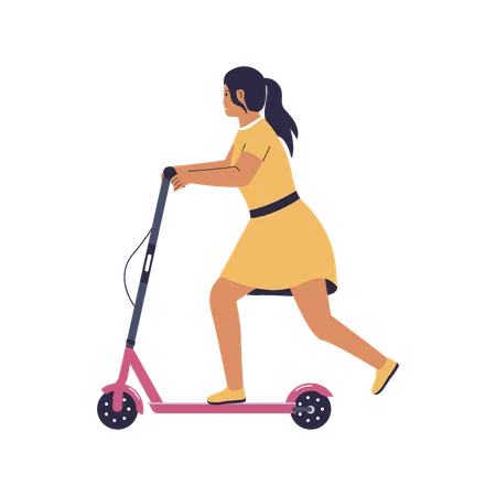 Femme chevauchant des scooters électriques  Illustration