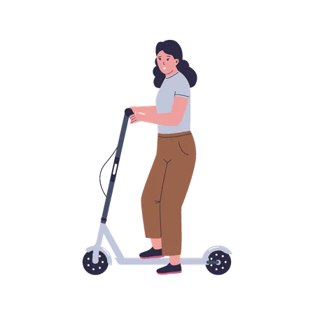 Femme chevauchant des scooters électriques  Illustration